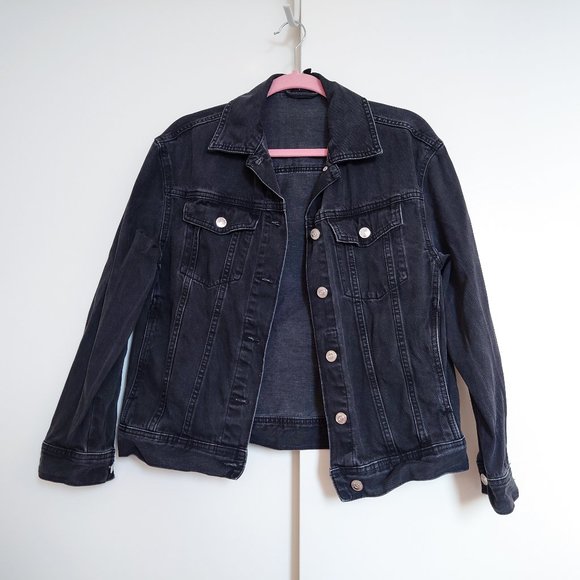H&M Black Denim Jean Jacket Button Front in XS - Picture 4 of 11